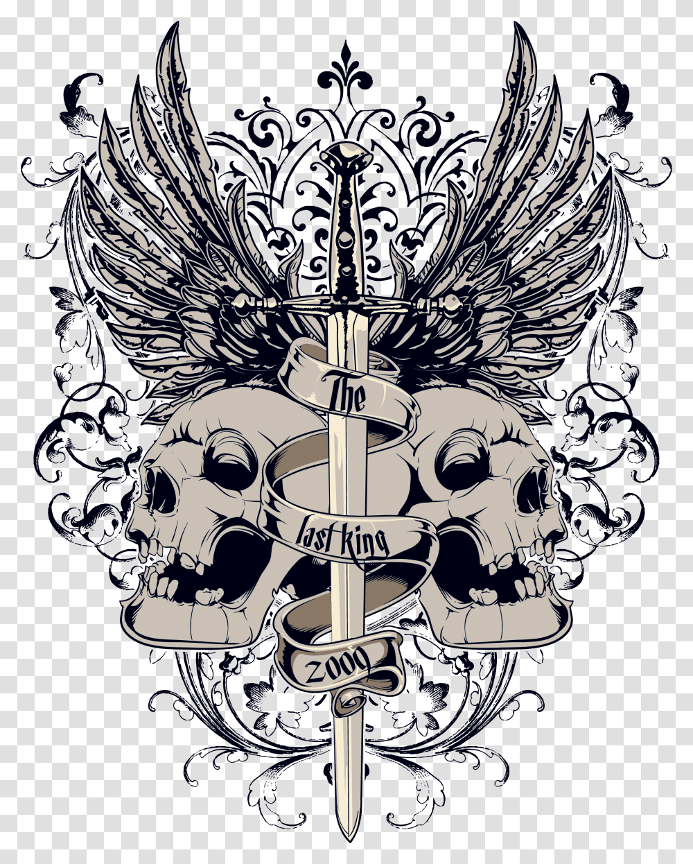 T Shirt And Skull Sword Hd Clipart Skull With Wings, Emblem, Weapon, Weaponry Transparent Png