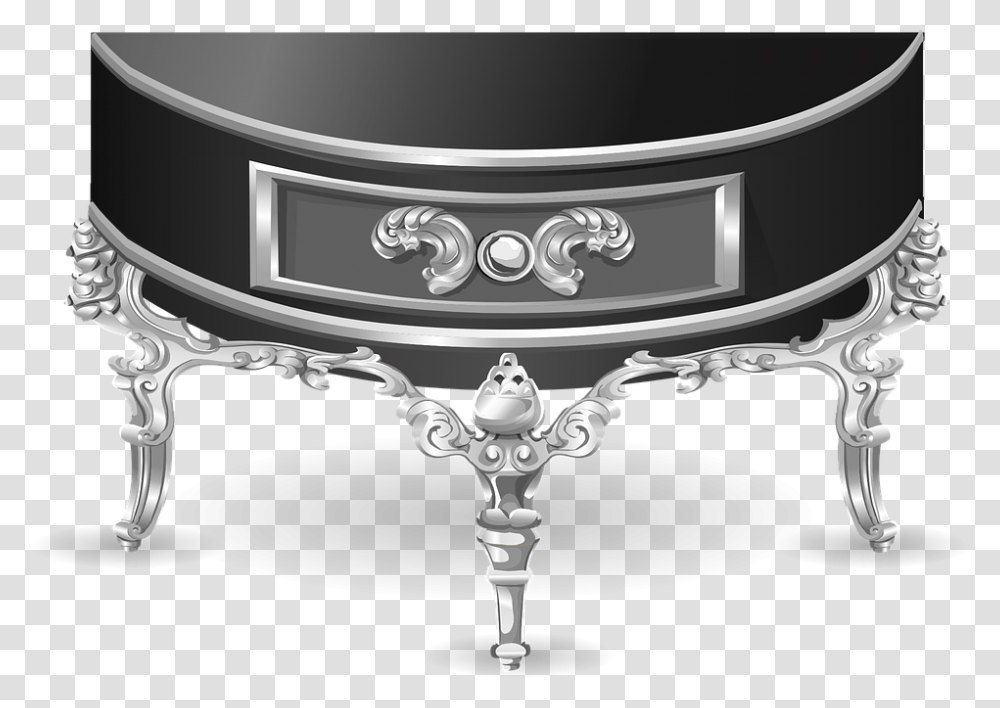 Table Half Moon Console Furniture Black Ornate Table, Jacuzzi, Tub, Sink Faucet, Architecture Transparent Png