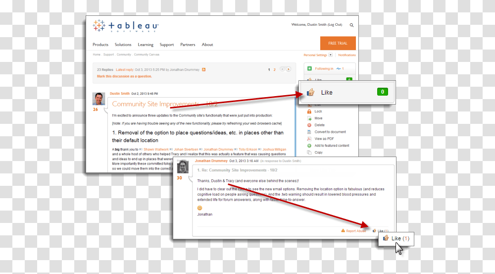 Tableau Forums Update Introducing The Like Button And Screenshot, File, Webpage, Text, Person Transparent Png