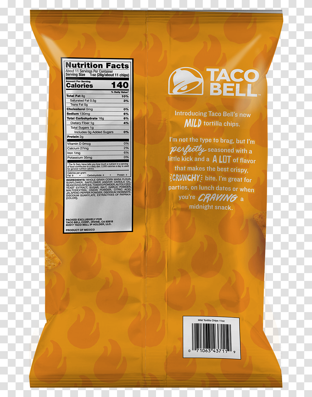 Taco Bell Tortilla Chips Taco Bell Mild Chips Nutritional Info, Label, Flyer, Poster Transparent Png
