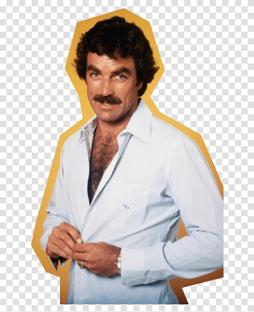 Taco Meat Chest Hair Burt Reynolds Vs Tom Selleck, Clothing, Person, Shirt, Tie Transparent Png