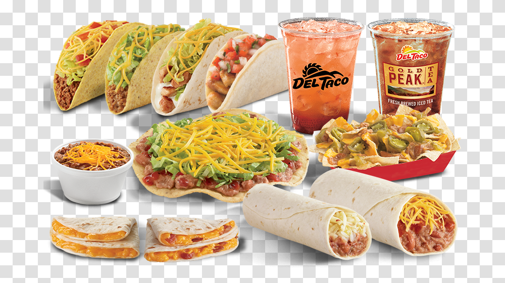 Taco Plate Clipart Del Taco Food, Burger, Sandwich, Burrito, Lunch Transparent Png