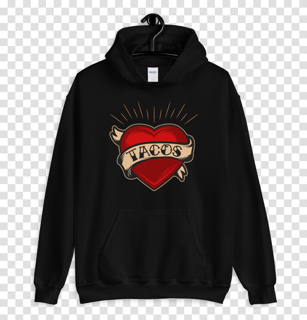 Tacos Heart Tattoo Pullover Hoodie Black And White Clothes Aesthetic, Clothing, Apparel, Sweatshirt, Sweater Transparent Png
