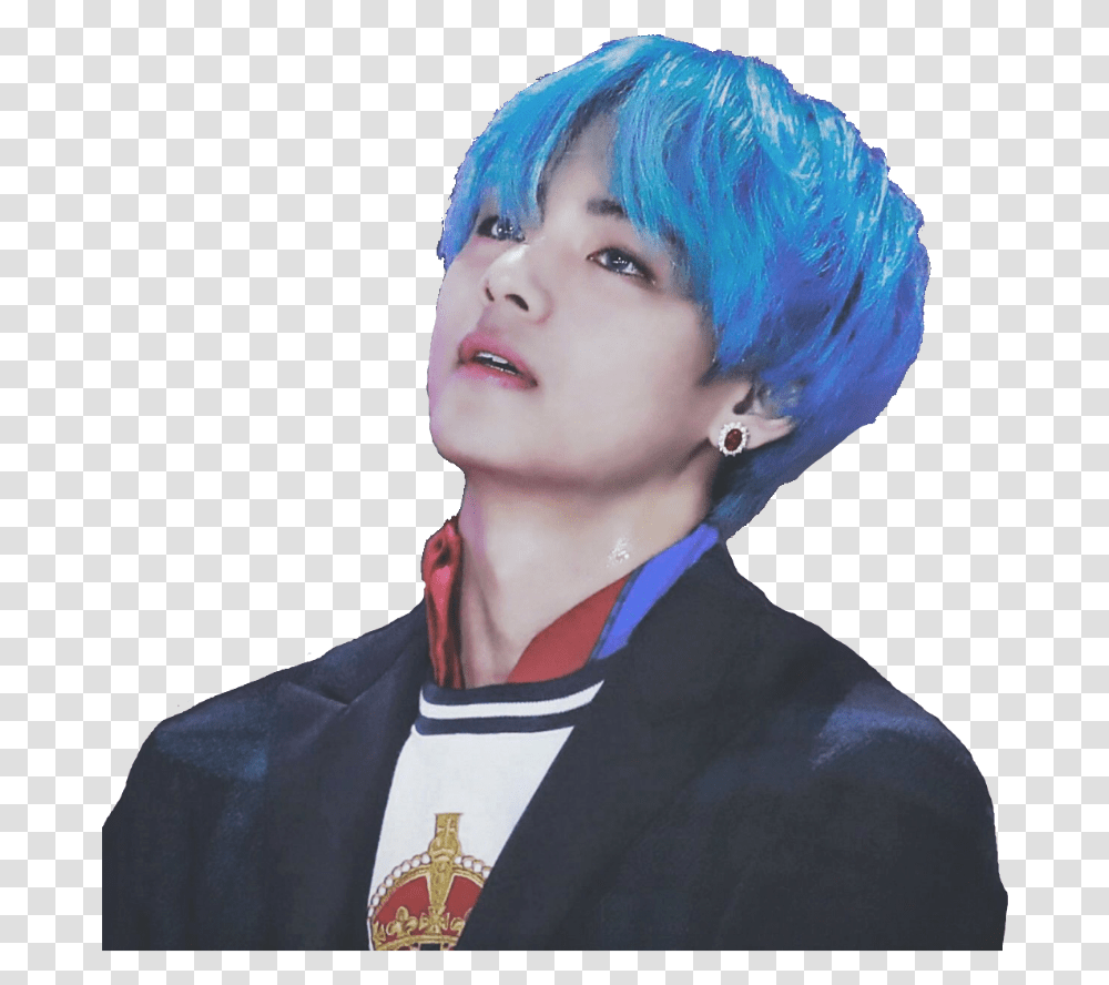 Taehyung Tae V Kpop Love Bts Yeontan Luv Blue Lace Wig, Person, Human, Apparel Transparent Png