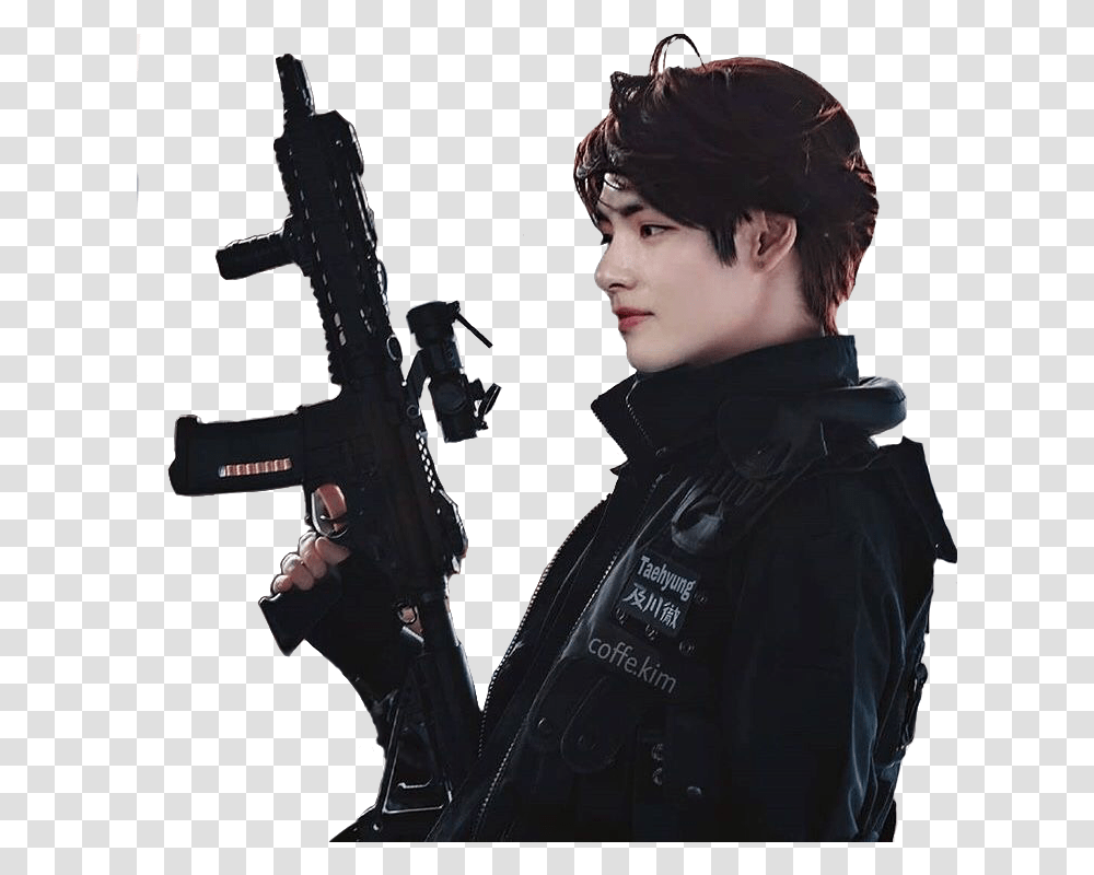 Taehyung V Bts Sticker By Marianachamorra Bts V Pic With Gun, Person, Weapon, Photography, Portrait Transparent Png