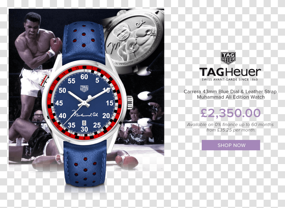 Tag Heuer Muhammad Ali Blue, Person, Human, Wristwatch, Clock Tower Transparent Png