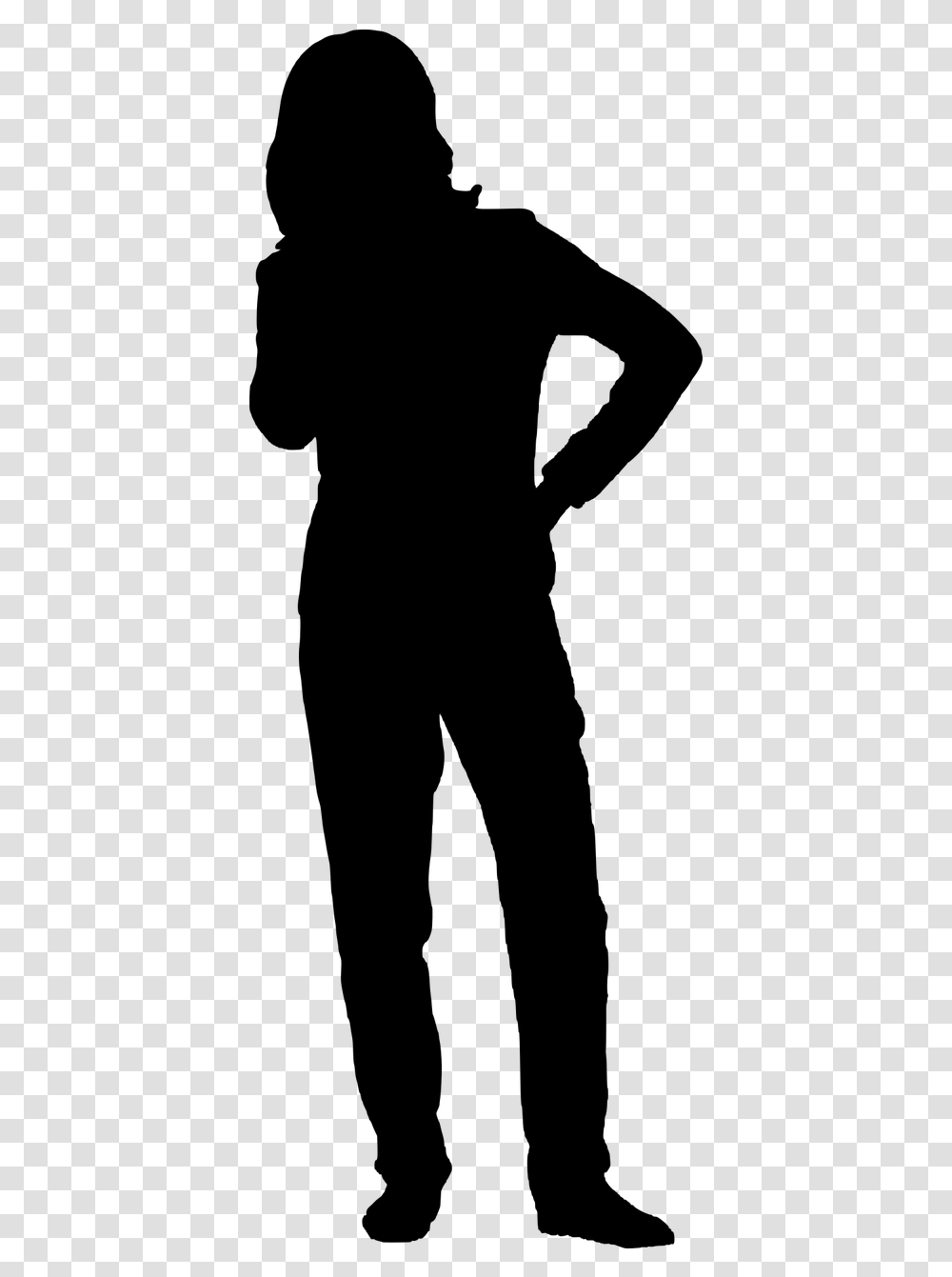 Talking In Mobile Standing Woman Free Picture Standing Woman Silhouette Person, Gray, World Of Warcraft, Halo Transparent Png