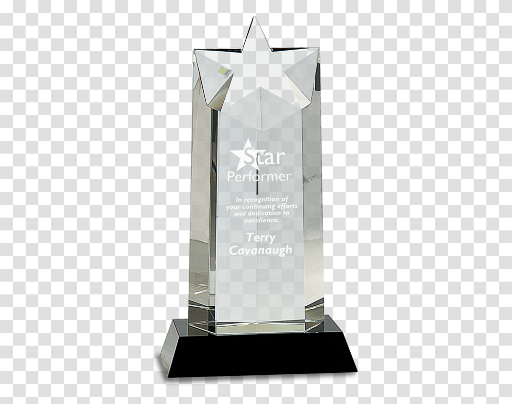 Tall Premier Optic Crystal Star Award Mounted On Award Trophy Crystal, Bottle, Liquor, Alcohol, Beverage Transparent Png