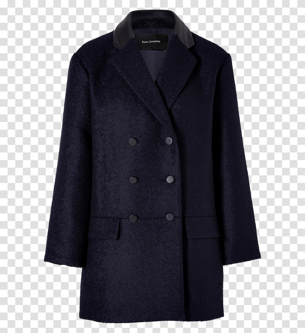 Tara Jarmon Navy Blue Wool Blend Pea Coat Overcoat, Apparel, Trench Coat, Suit Transparent Png