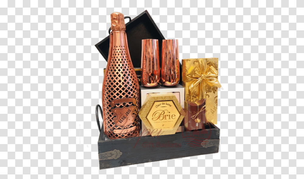 Taste Of Glamour Champagne Gift Basket Copper Anniversary, Bottle, Beverage, Drink, Alcohol Transparent Png