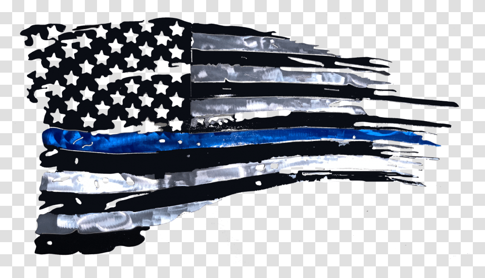 Tattered Thin Blue Line Flag Custom Cnc Tattered American Flag, Vehicle, Transportation, Light, Outdoors Transparent Png