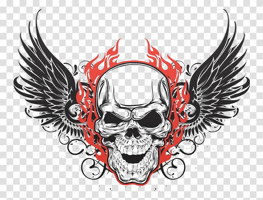 Tattoo Art Skull Flying Human Symbolism Skulls Clipart Skull Wing Tattoo Design, Emblem Transparent Png
