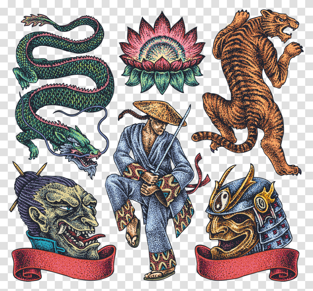 Tattoo Artist Character Japanese Dragon Vector Irezumi Japanese Dragon Dragon Vector, Person, Pattern, Architecture Transparent Png