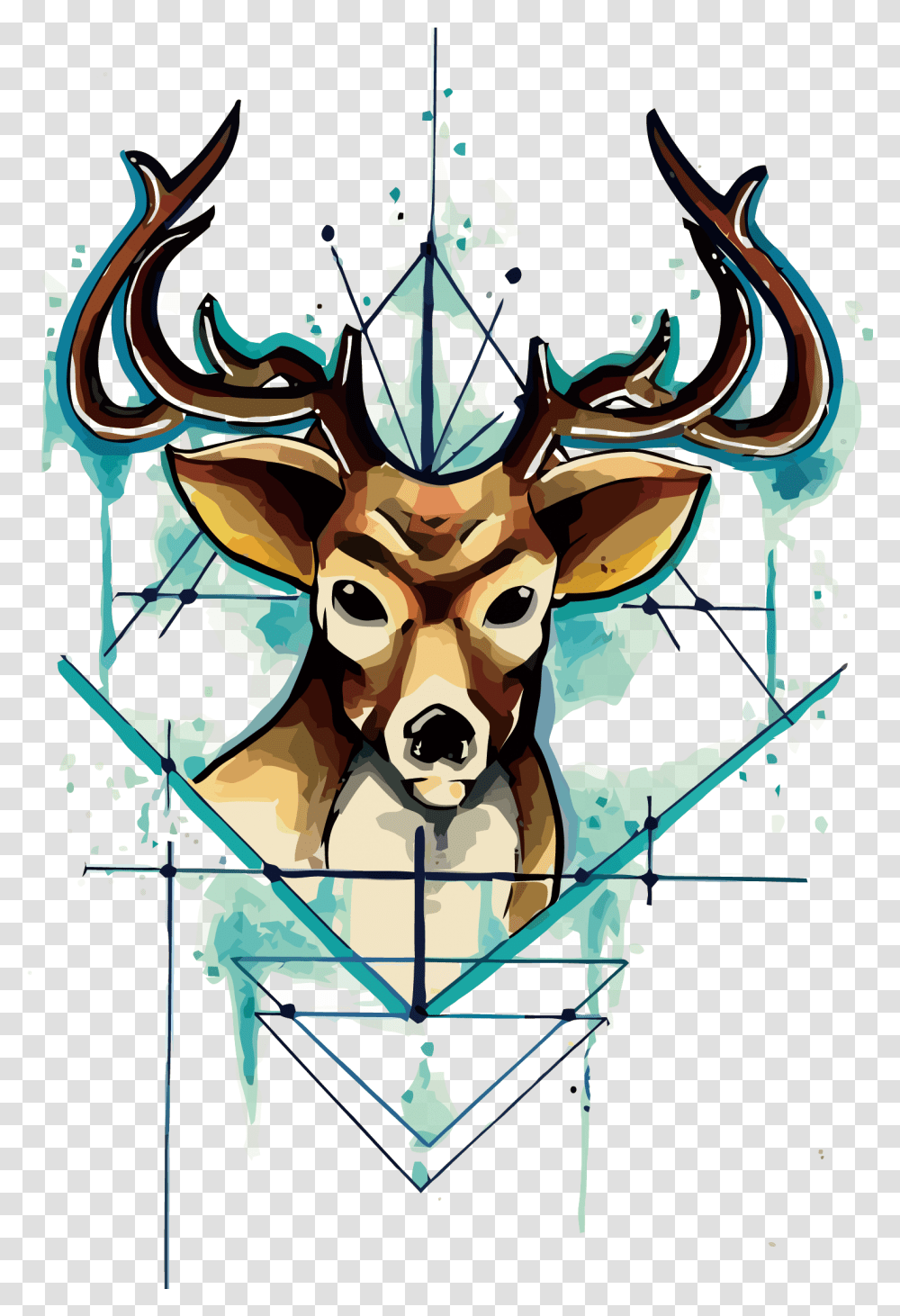 Tattoo Head Deer Watercolor Vector Kepala Rusa Vektor, Art, Graphics, Modern Art, Architecture Transparent Png