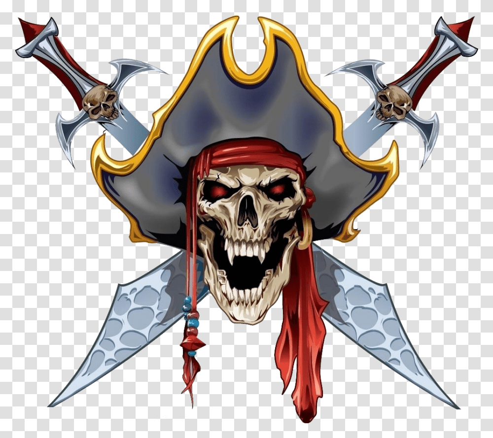 Tattoo Material Skull Piracy Flash Paper Pirate Clipart Pirate Skull, Weapon, Weaponry, Blade, Lobster Transparent Png