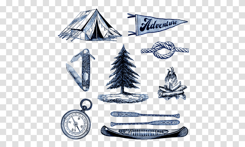 Tattoo Product Set Camping Summer Camp Tattly Clipart Camping Tattoo, Tree, Plant, Ornament, Wristwatch Transparent Png
