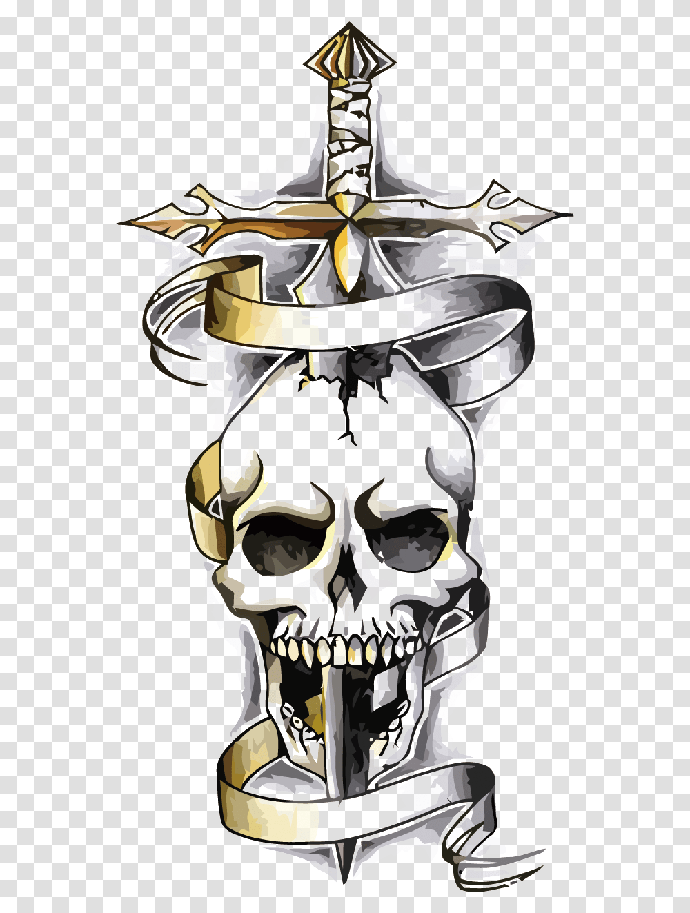 Tattoo Skeleton Skull Dragon Vector Skull And Dagger Tattoos, Person, Human, Art, Head Transparent Png