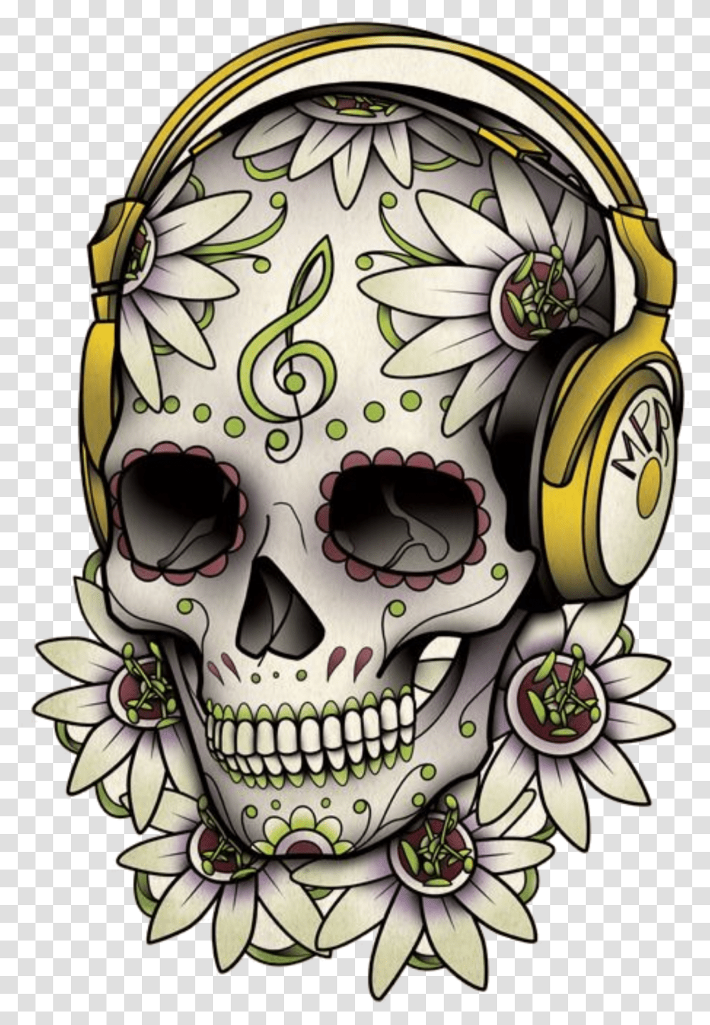 Tattoo Skull Calavera Dead Drawing Of The Clipart Day Of The Dead Skull Music, Head, Sunglasses, Doodle Transparent Png