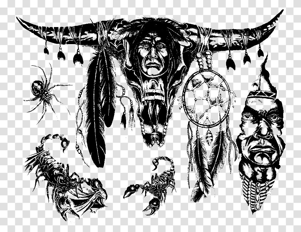 Tattoo With Background Img18 Native American Flash Art, Gray, World Of Warcraft Transparent Png