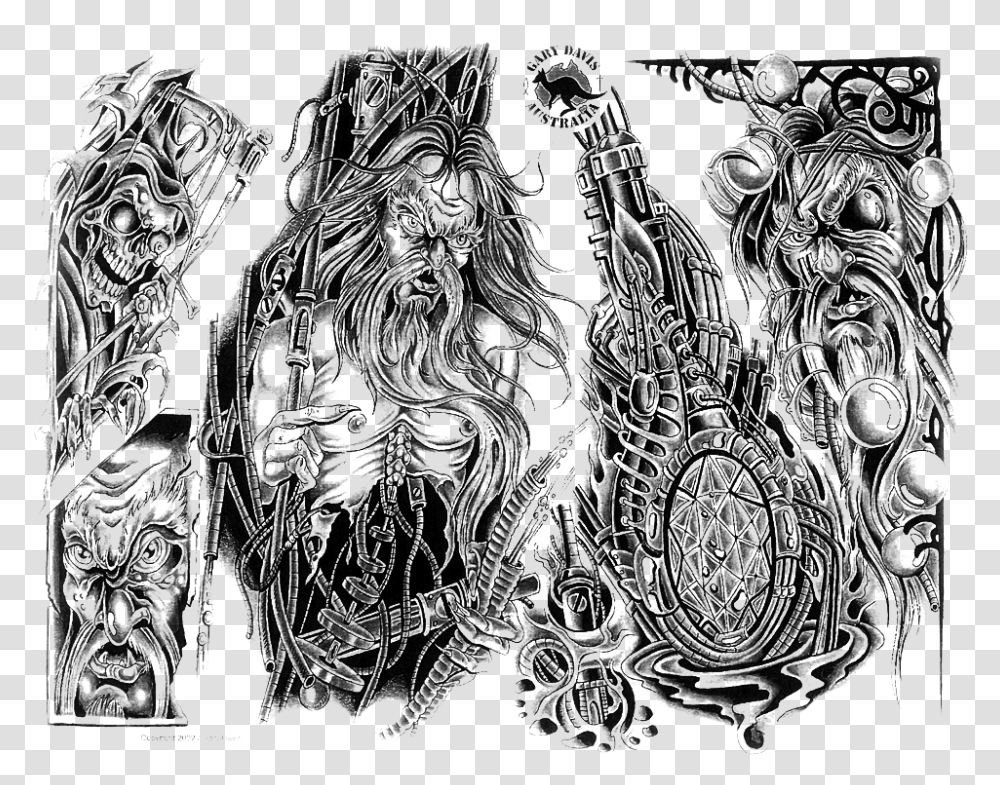Tattoo With Background Img28 Black And White Drawing Full Sleeve Tattoo Designs, Art, Doodle, Building, Architecture Transparent Png