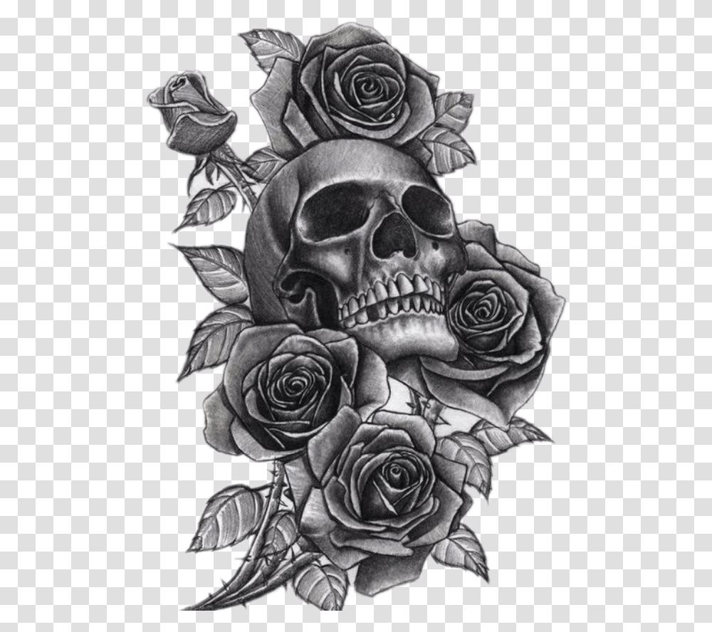 Tattoo Women's Skull And Roses Tattoo, Skin, Person, Human, Drawing Transparent Png