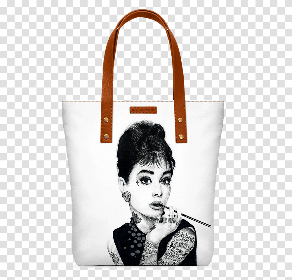Tattooed Audrey Hepburn Print, Person, Human, Tote Bag, Handbag Transparent Png