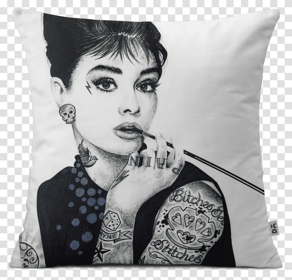 Tattooed Audrey Hepburn Print, Pillow, Cushion, Person, Human Transparent Png