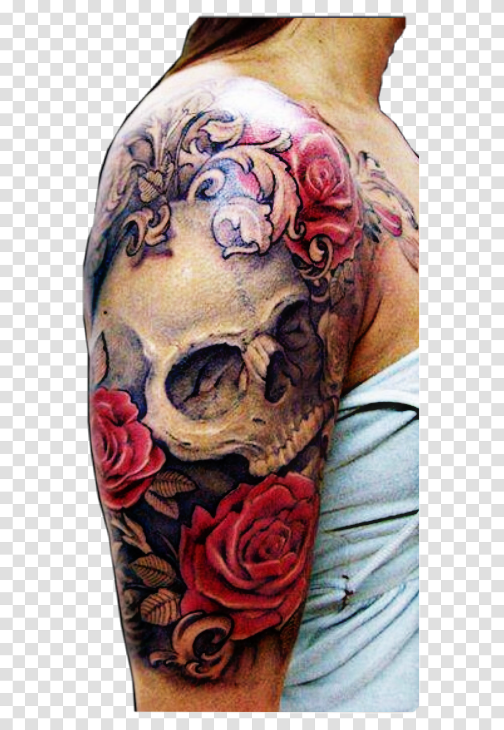 Tattoos Freetoedit Women's Skull And Roses Tattoo, Skin, Person, Human Transparent Png