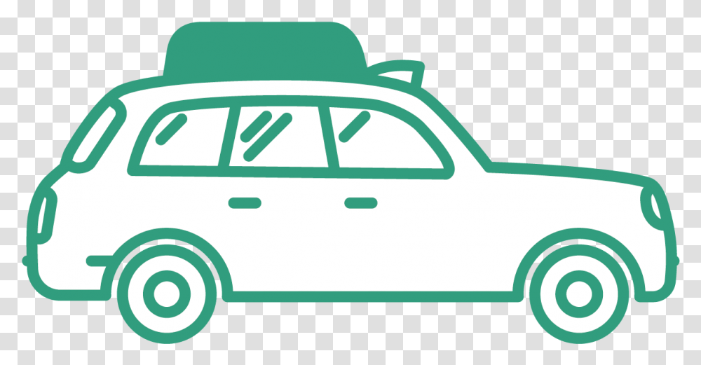 Taxi Icon Outlined In Green With Advertising Top On Vintage Car, Vehicle, Transportation, Lawn Mower, Wheel Transparent Png