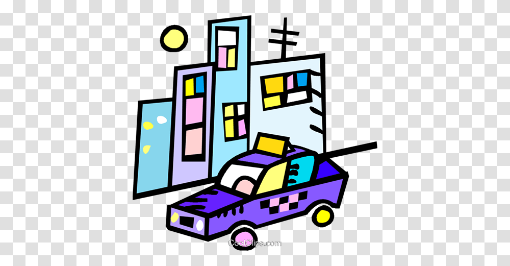 Taxi In Front Of Apartment Buildings Royalty Free Vector Clip Art, Poster, Advertisement, Flyer, Paper Transparent Png