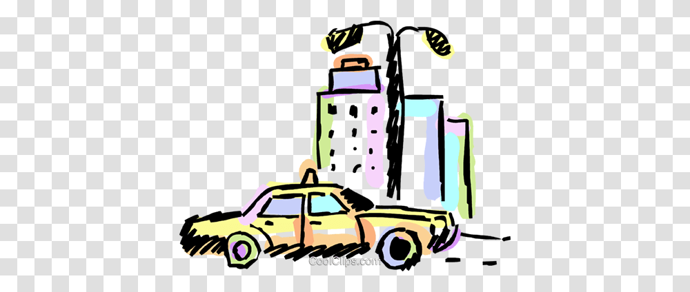 Taxi Parked In Front Of Building Royalty Free Vector Clip Art, Vehicle, Transportation, Lawn Mower, Tool Transparent Png