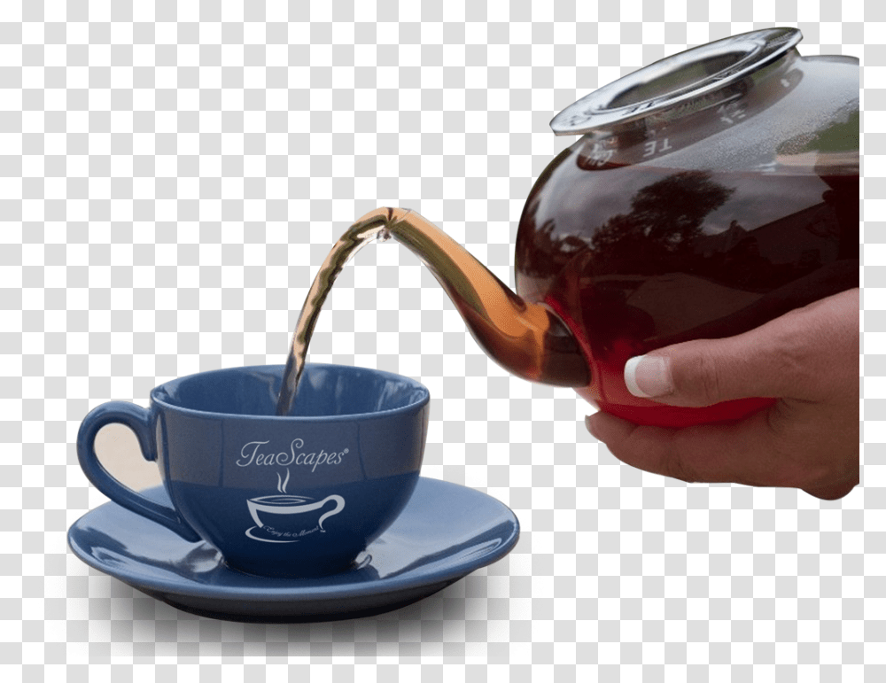 Tea Cup Teascapes Tea Kettle To Cup, Pottery, Person, Human, Beverage Transparent Png