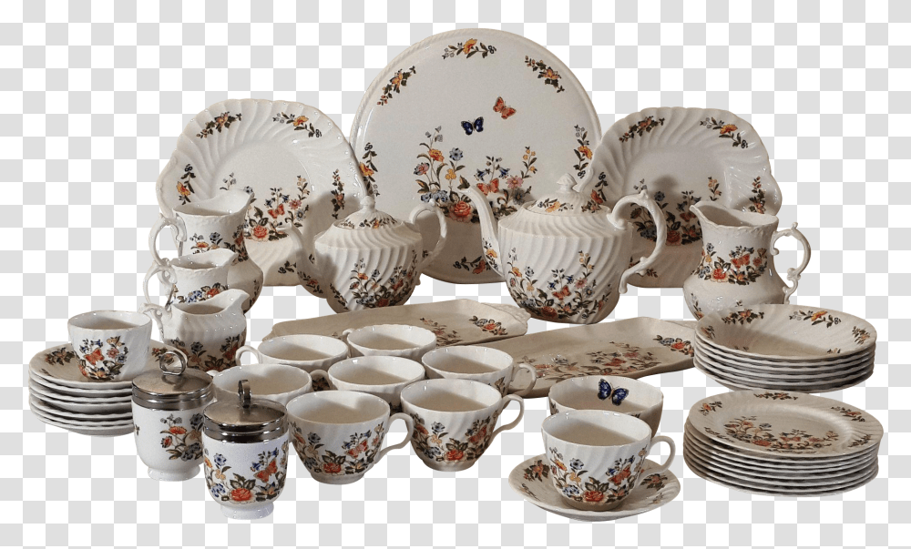 Tea Set Aynsley China Cottage Garden Set, Saucer, Pottery, Porcelain Transparent Png