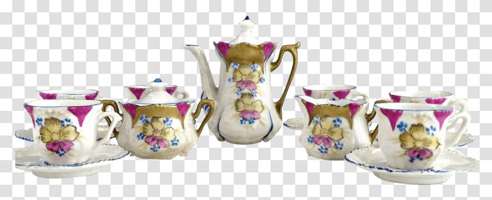 Tea Set Download Teapot, Porcelain, Pottery, Cat Transparent Png
