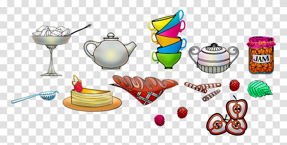 Tea Set High Tea Sweets Cake Bread Jam Cups, Pottery, Teapot, Porcelain Transparent Png