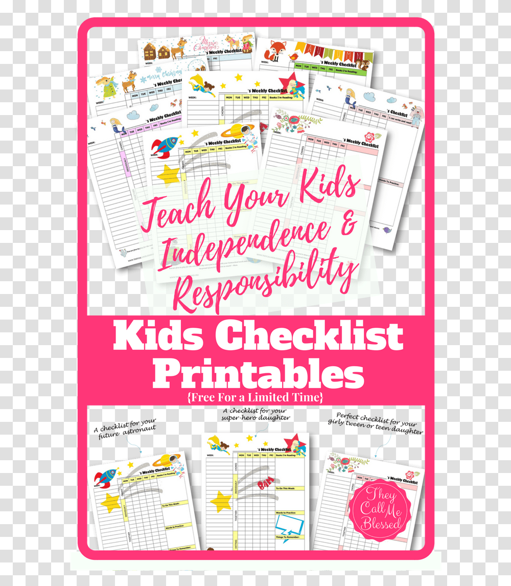 Teach Kids Independence Weekly Checklists Kids, Poster, Advertisement, Flyer, Paper Transparent Png