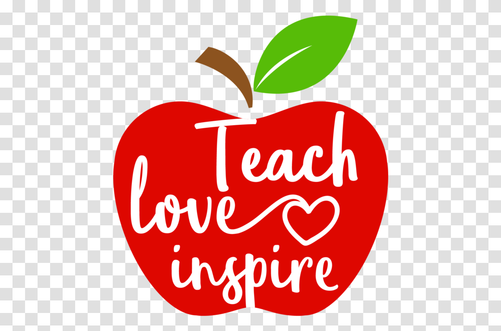 Teacher Apple Teach Love Inspire Apple, Label, Text, Plant, Food Transparent Png