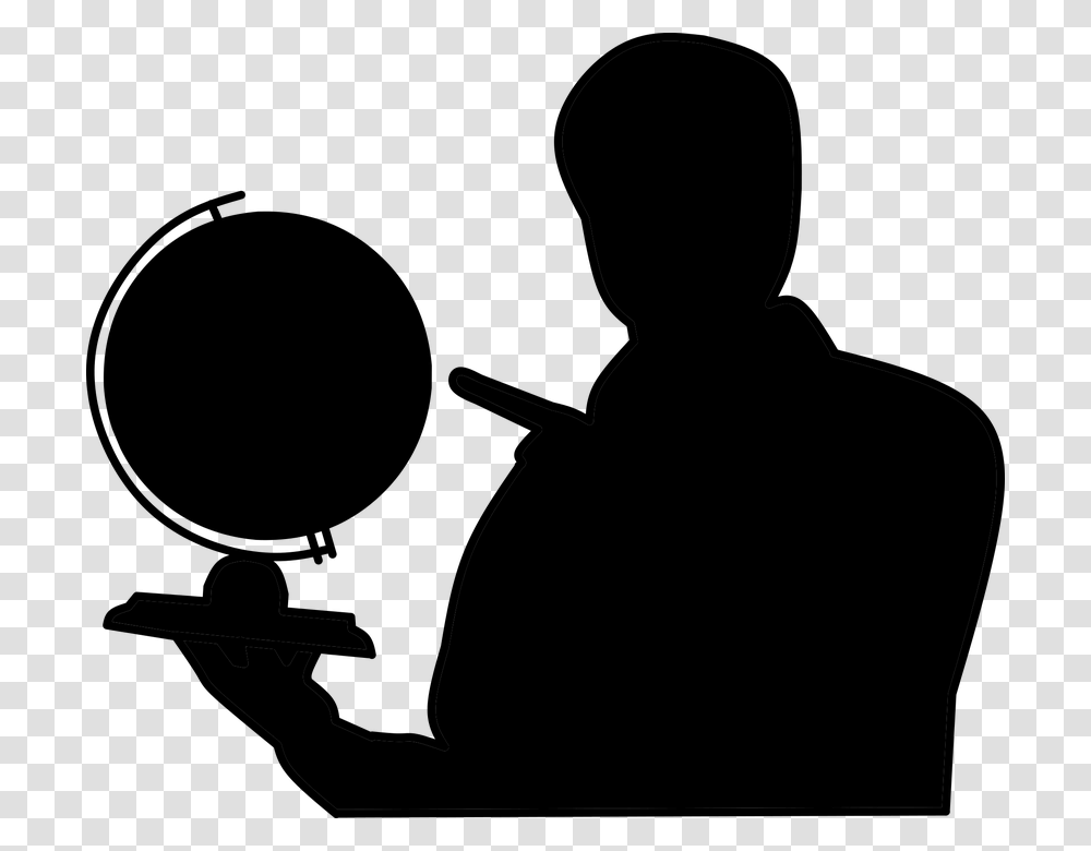 Teacher Geographic Man Pointing Globe Hand Cutout Teacher Silhouette No Background, Gray, World Of Warcraft Transparent Png
