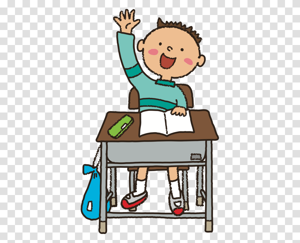 Teacher Human Cartoon Raise Hand Clipart, Reading, Furniture, Table, Desk Transparent Png