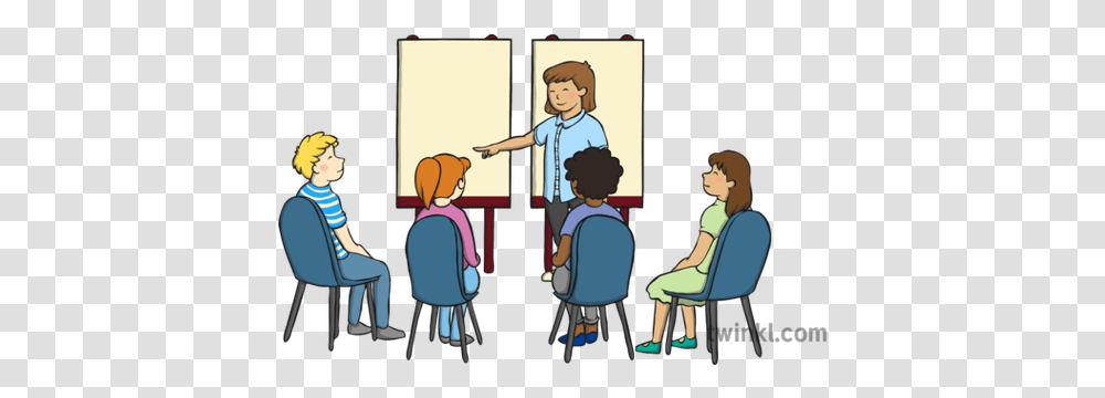 Teacher Pointing To People Illustration Twinkl Conversation, Audience, Crowd, Person, Chair Transparent Png