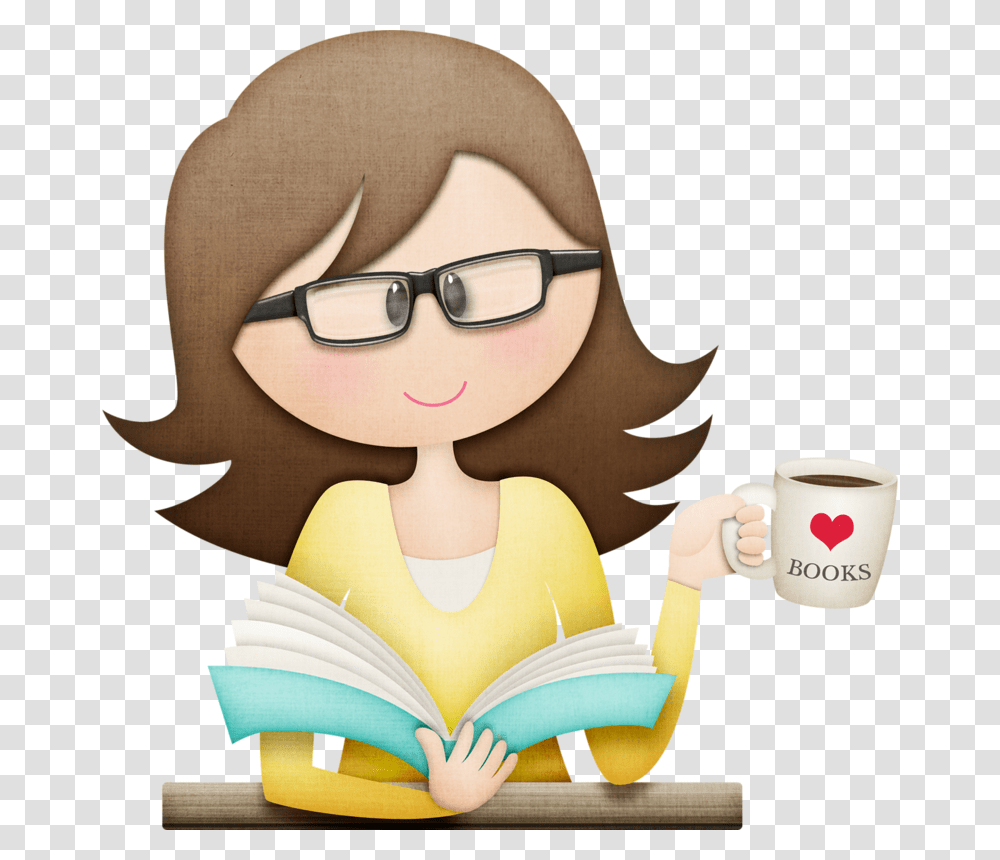 Teacher With Glasses Clip Art, Person, Human, Reading, Coffee Cup Transparent Png