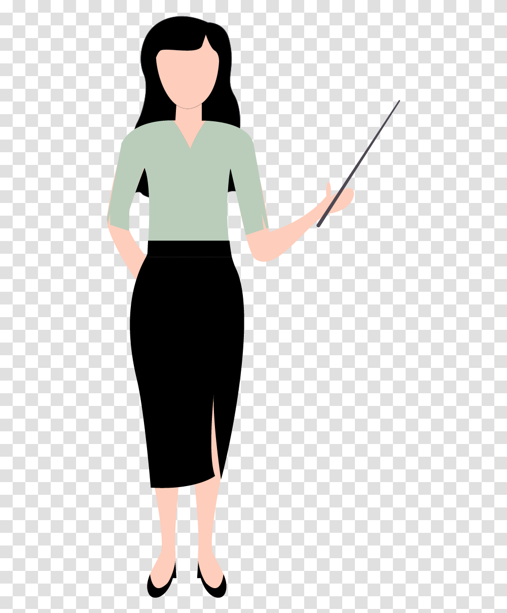 Teacher Woman Flat Illustration Standing, Sleeve, Clothing, Apparel, Silhouette Transparent Png