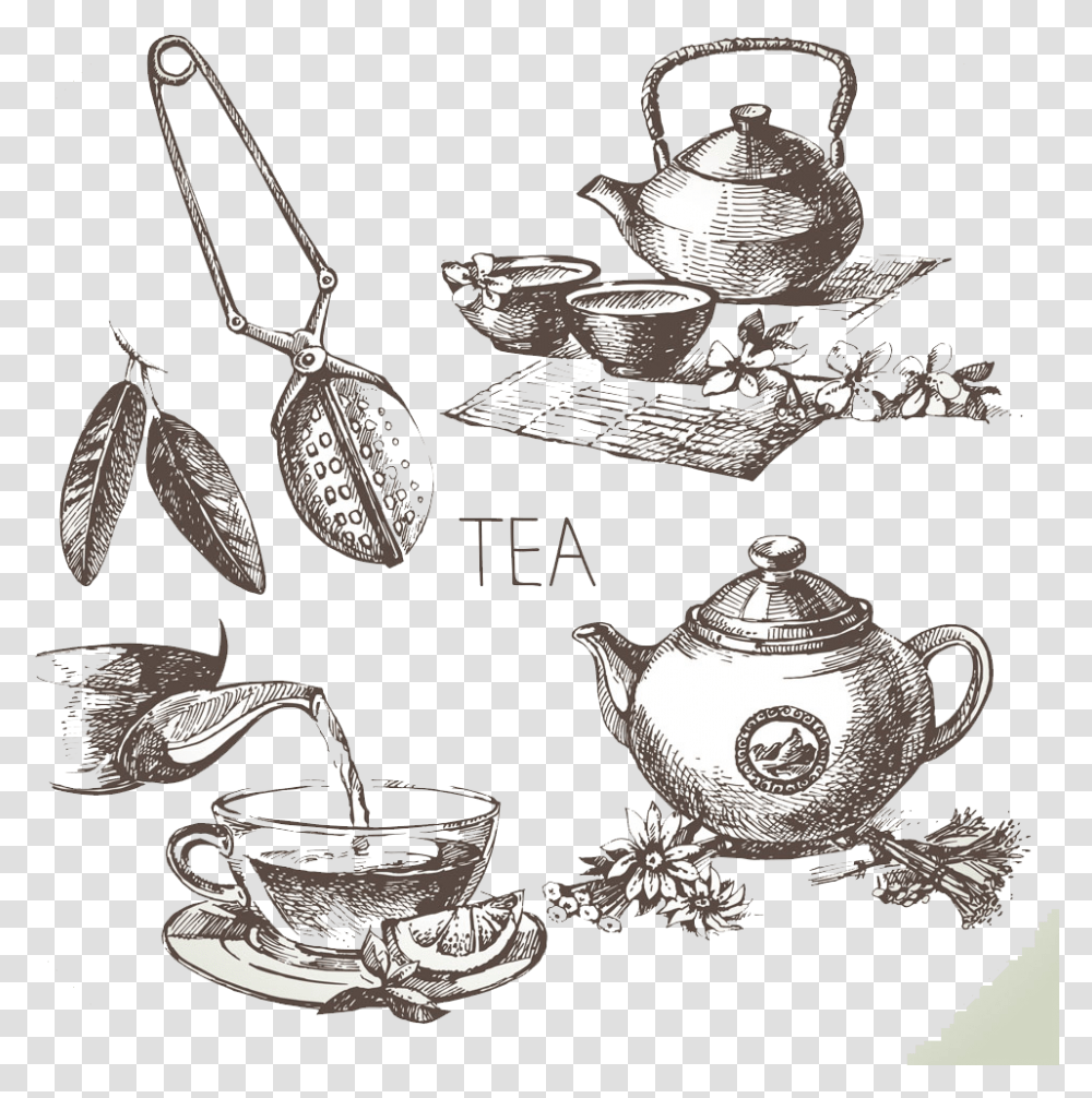 Teacup Drawing Sketch Tea Sketch Vector, Pottery, Teapot, Porcelain Transparent Png