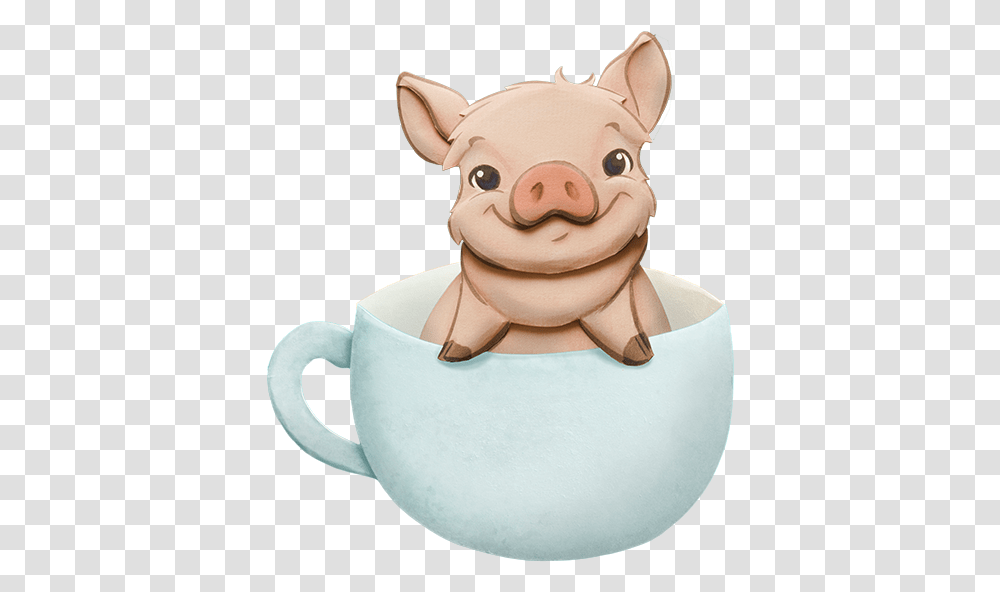 Teacup Pig Cartoon, Coffee Cup, Cake, Dessert, Food Transparent Png