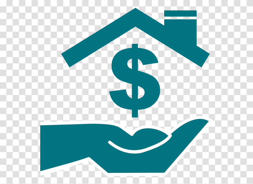 Teal Hand With Roof And A Dollar Sign Over Top Of It Illustration, Recycling Symbol, Label Transparent Png