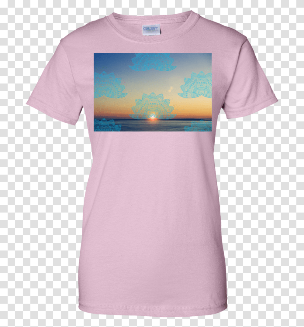 Teal Lotus Doodle Mandala On Blurred Sunset With Sun T Shirt, Apparel, T-Shirt, Sleeve Transparent Png