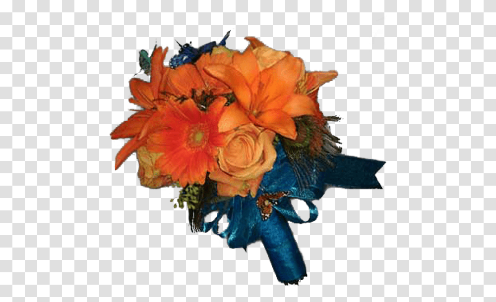 Teal & Orange Clutch Bouquet, Plant, Flower Bouquet, Flower Arrangement, Blossom Transparent Png
