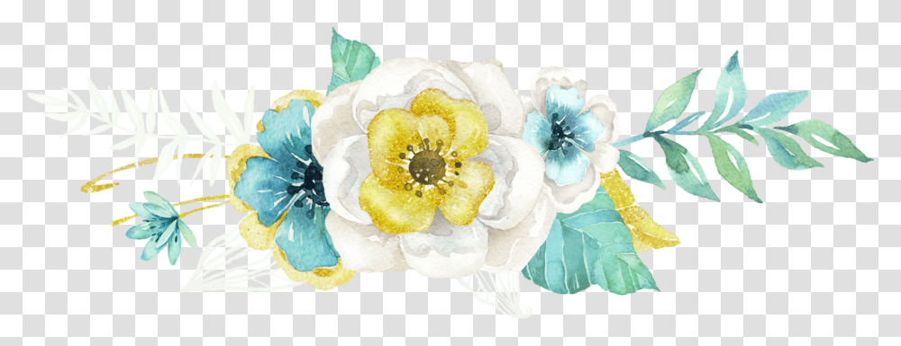 Teal Watercolor Flower Clipart Picture Freeuse Mintampgold Mint Flower Watercolor, Anemone, Plant, Pattern, Floral Design Transparent Png