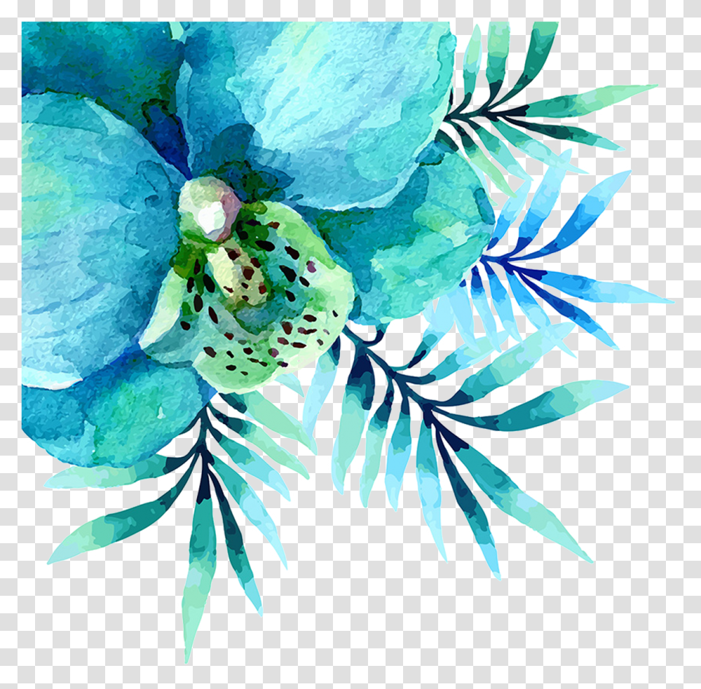 Teal Watercolor Flowers, Plant, Painting, Vegetation Transparent Png