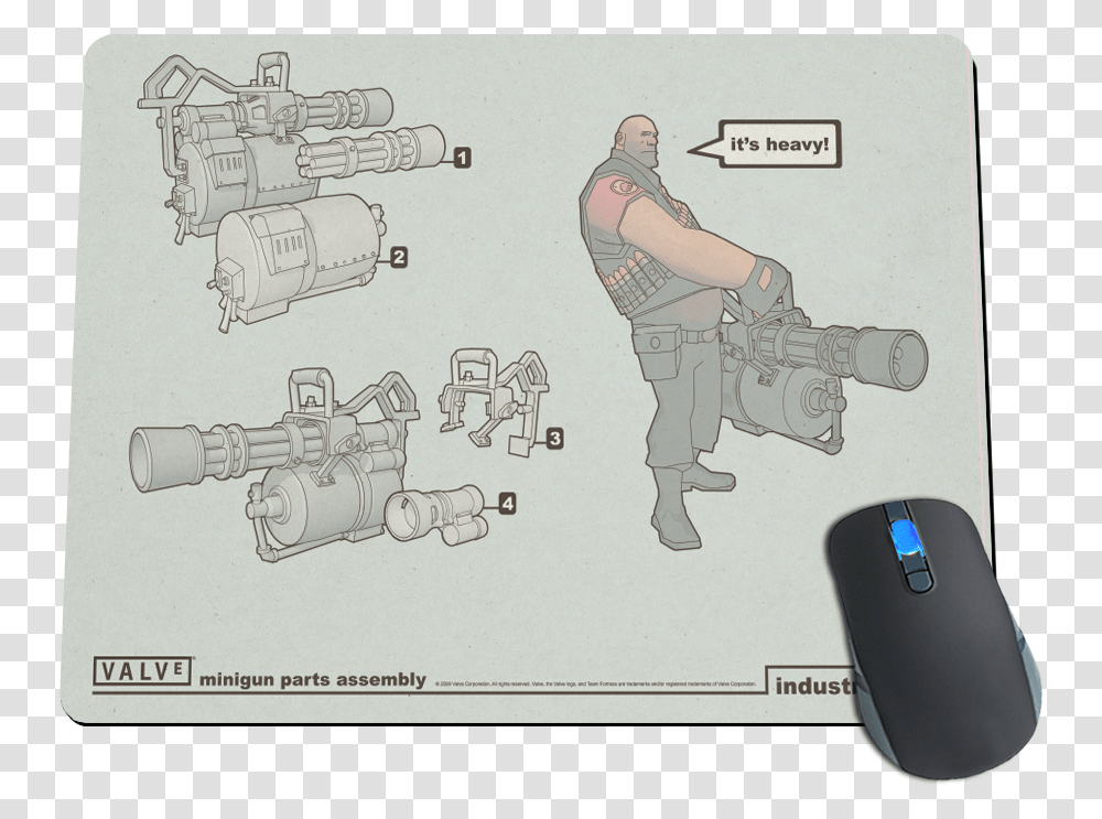 Team Fortress 2 Heavy Minigun Mousepad Revolver, Hardware, Computer, Electronics, Person Transparent Png